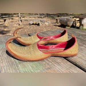 Gold and Red Embroidered Leather Wedding / Ceremony Shoes